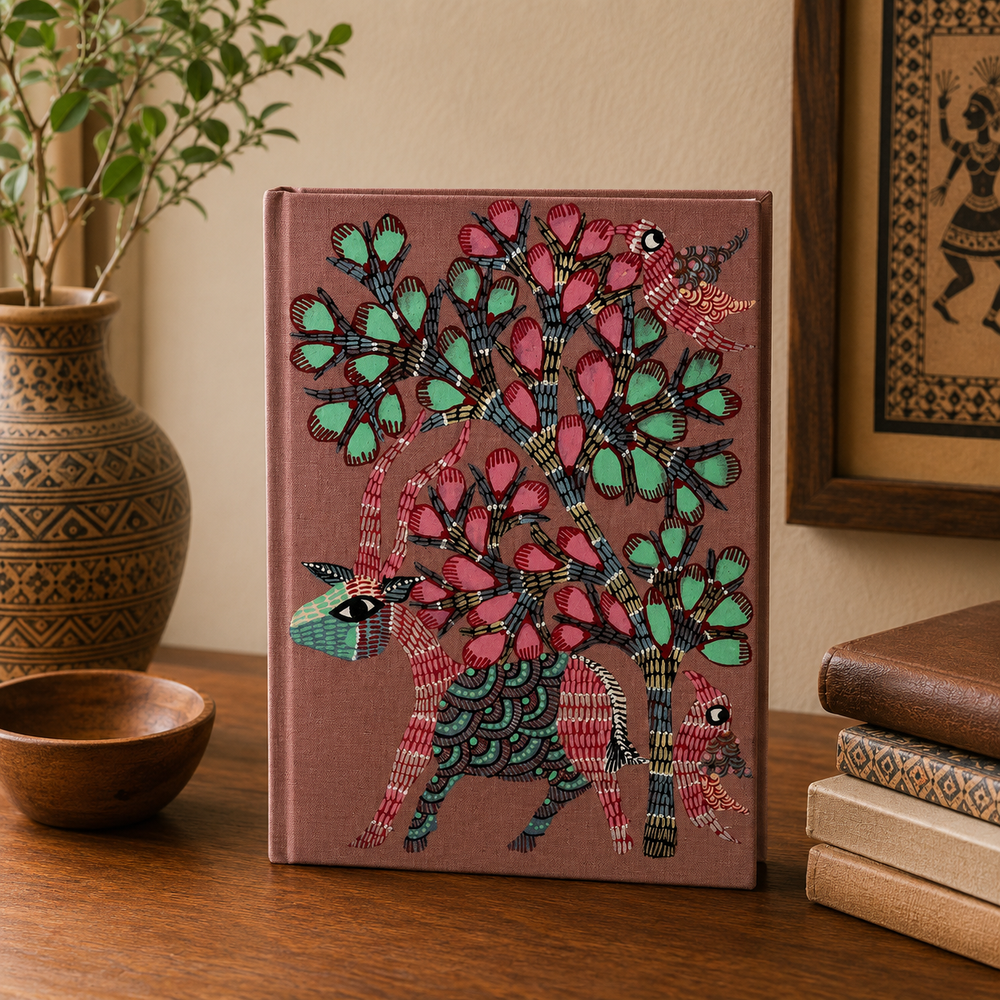 Forest Deer – Handmade Gond Art Diary