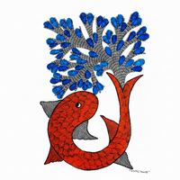 Fish and Tree – Gond Paper Painting
