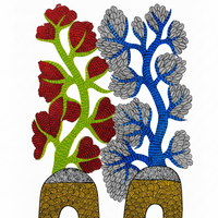 Twin Flowering Trees – Gond Paper Painting