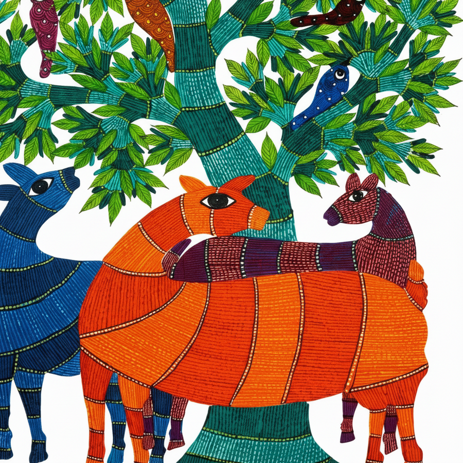 The Harmony of Life – Gond Paper Painting