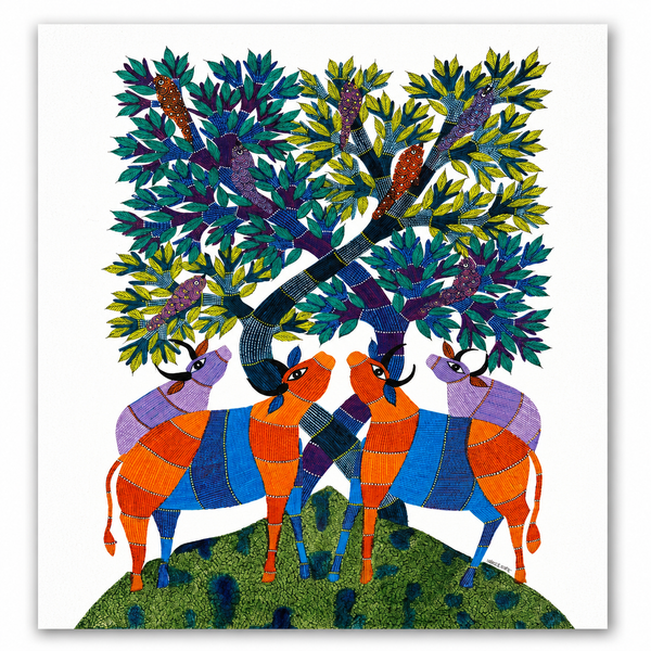 Animals, Trees, and Birds – Gond Paper Painting
