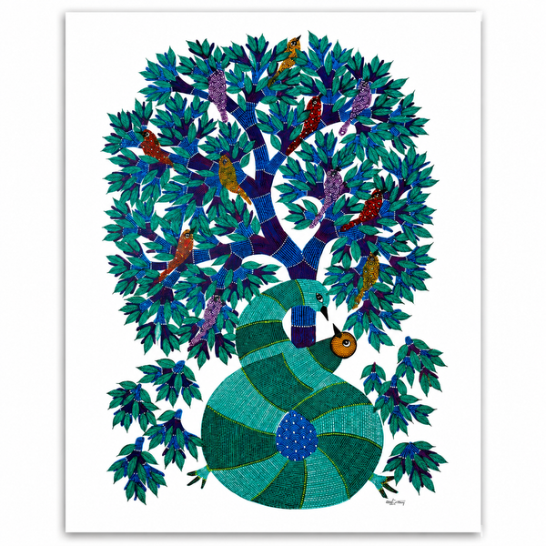 The Tree of Songbirds – Gond Paper Painting