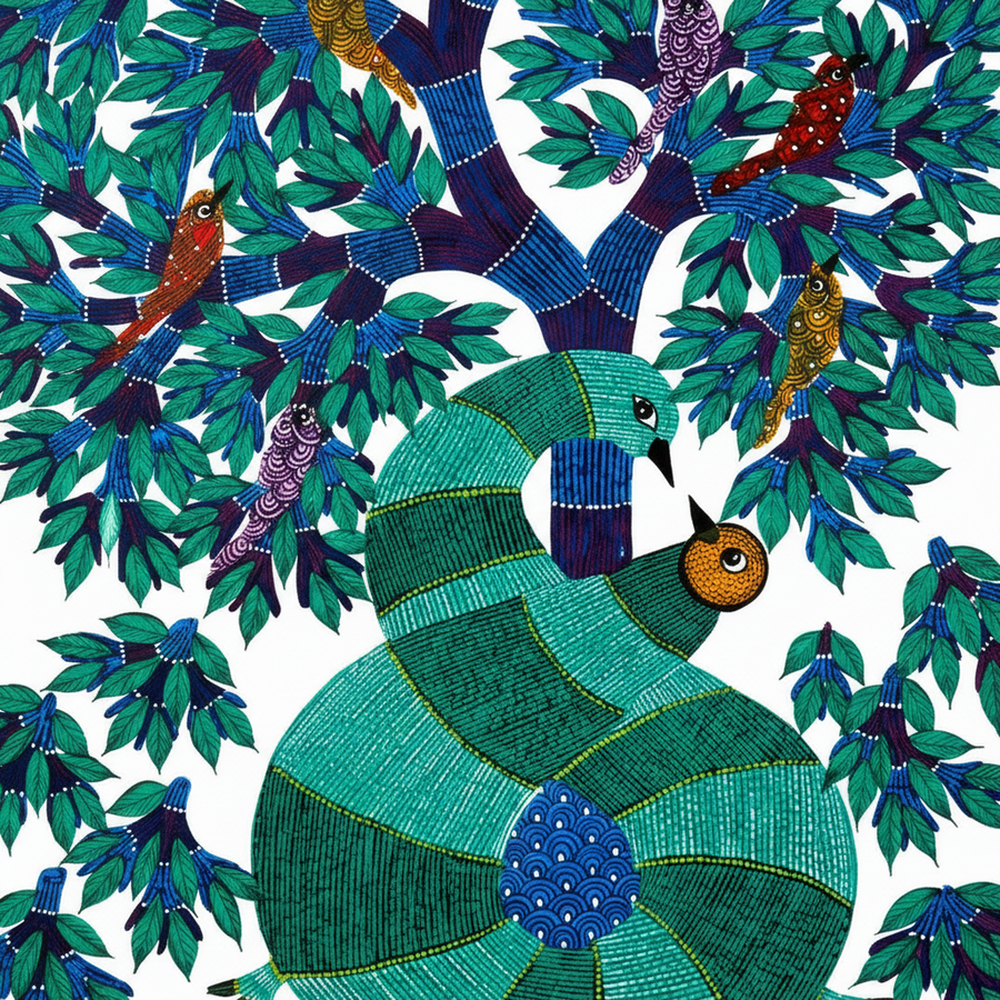 The Tree of Songbirds – Gond Paper Painting