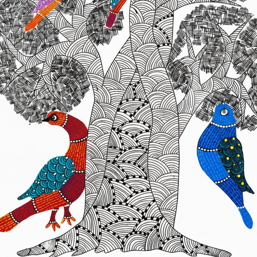 Trees in Harmony – Gond Paper Painting