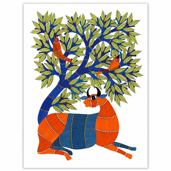 Tree and Deer – Gond Art Painting