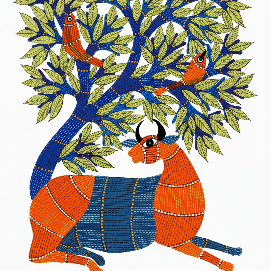 Tree and Deer – Gond Art Painting