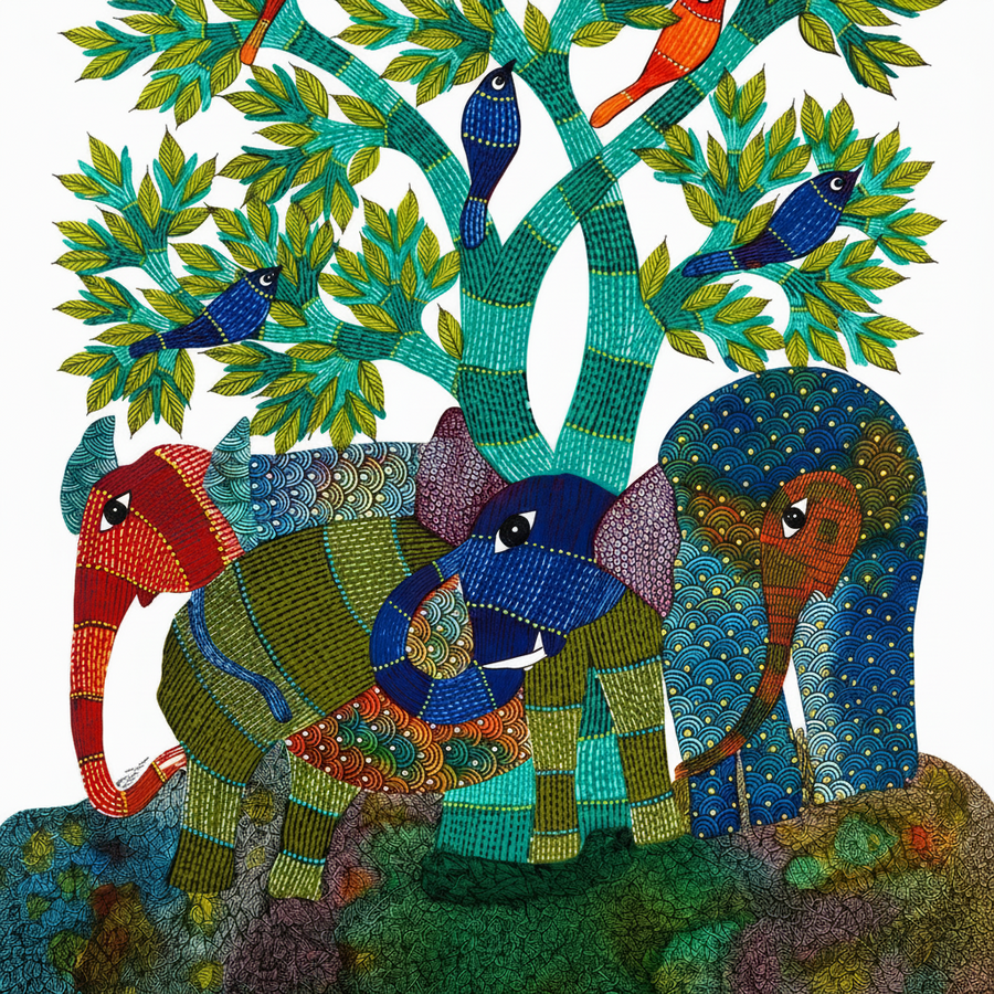 Wildlife Forest – Gond Paper Painting