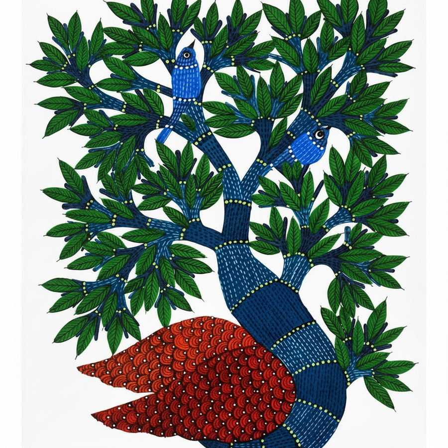 Chirping Birds – Gond Paper Painting