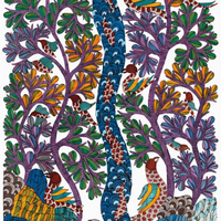 Birds by the River Tree – Gond Paper Painting