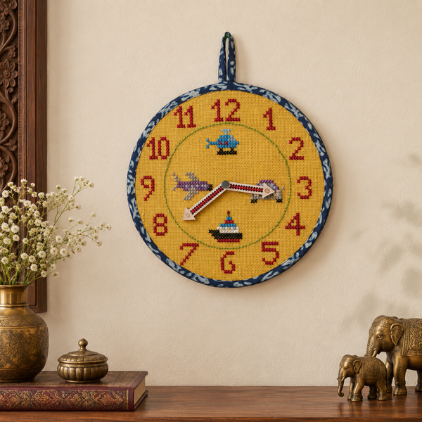 Jute Embroidered Handmade Wall Clock