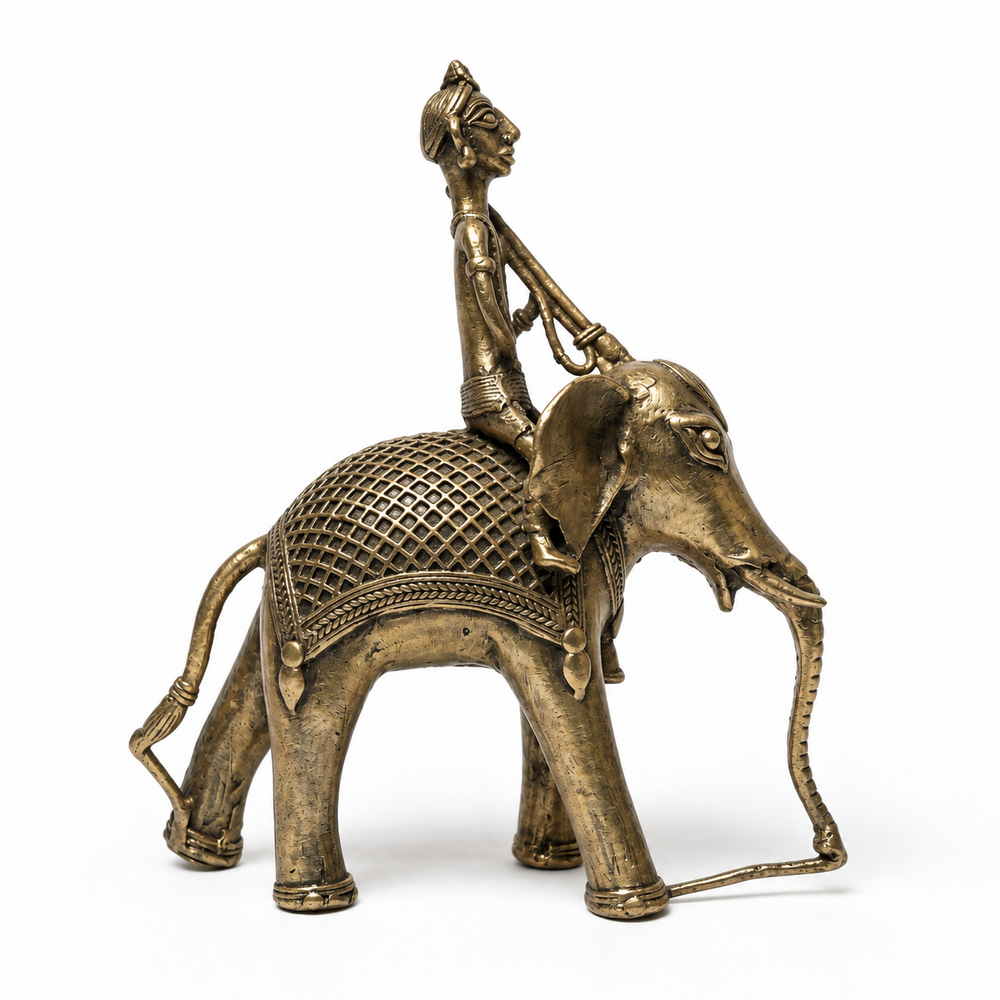 Man Sitting on an Elephant – Dhokra Metal Art