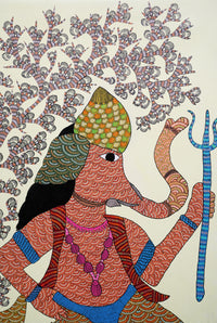 Lord Ganesha with Hare Companion – Gond Paper Painting