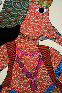 Lord Ganesha with Hare Companion – Gond Paper Painting