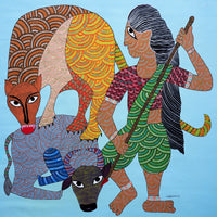 Herdswoman and Forest Companions – Gond Paper Painting