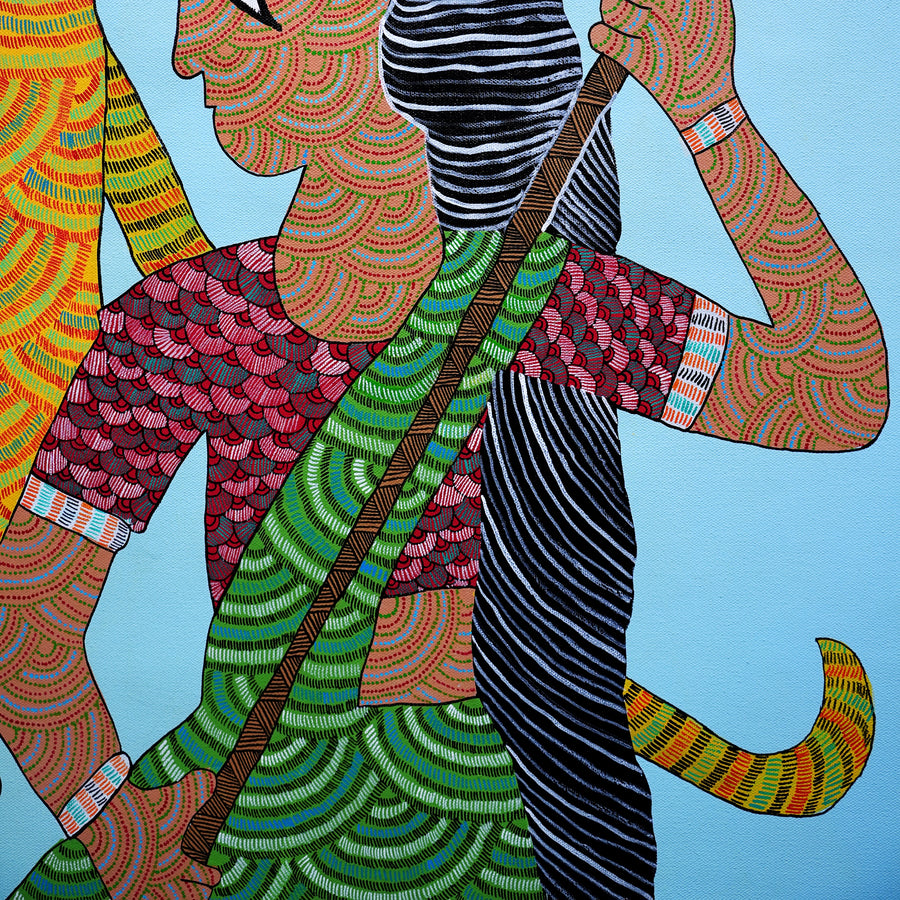 Herdswoman and Forest Companions – Gond Paper Painting