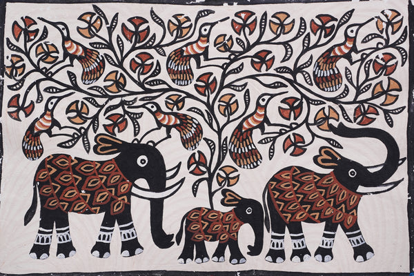 Elephant Family – Sohrai Painting