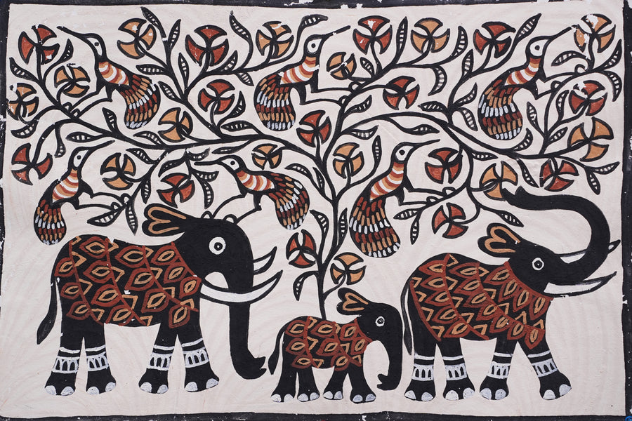 Elephant Family – Sohrai Painting