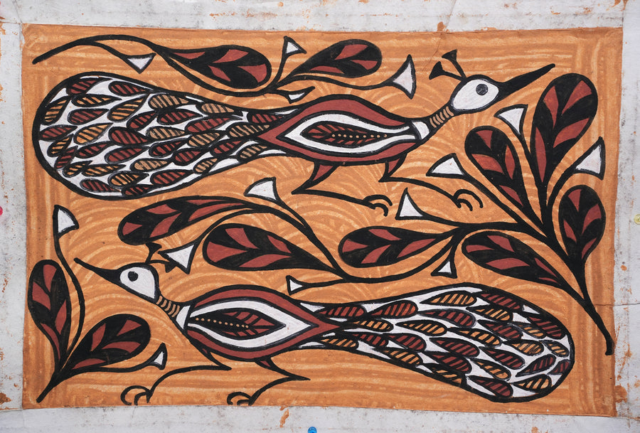 Peacocks and Plants – Sohrai Painting
