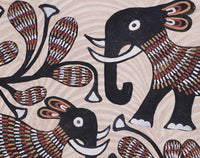 Elephants and Plants – Sohrai Painting with wooden frame