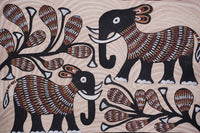 Elephants and Plants – Sohrai Painting with wooden frame