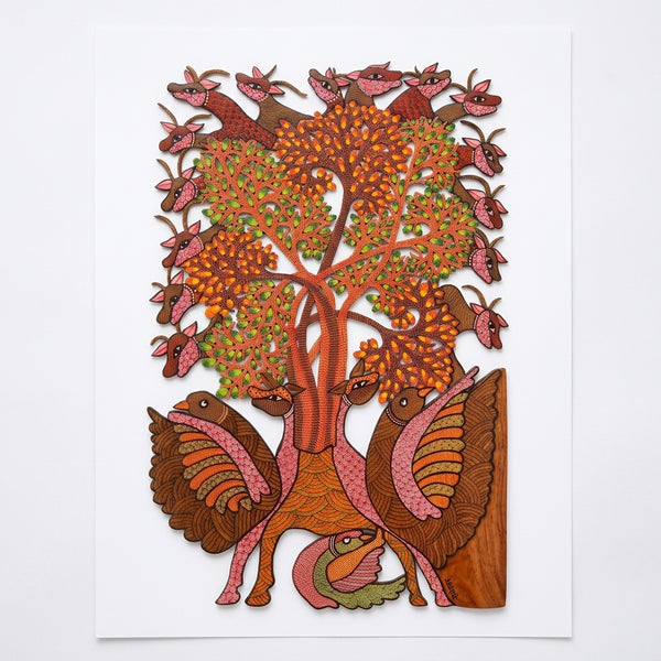 Guardians of the Tree – Gond Paper Painting