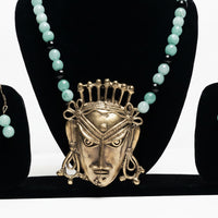 Tribal Face Pendant Beaded Necklace Set