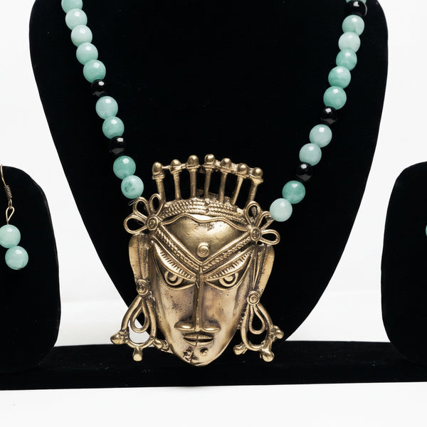 Tribal Face Pendant Beaded Necklace Set