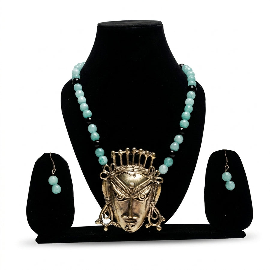 Tribal Face Pendant Beaded Necklace Set