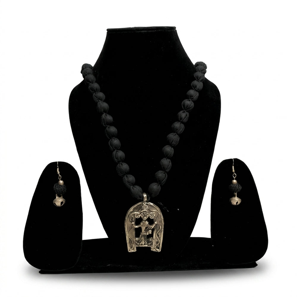 Black Cloth Ball Necklace – Dokra Jewellery