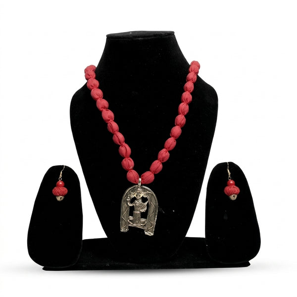 Red Cloth Ball Necklace – Dokra Jewellery