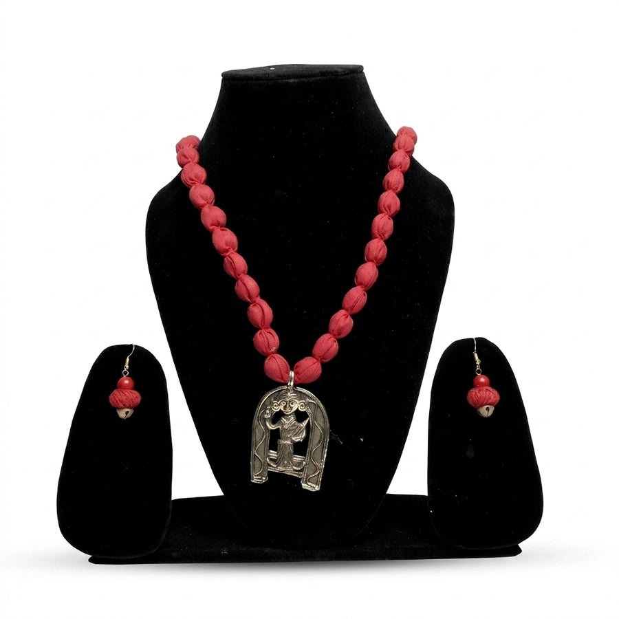 Red Cloth Ball Necklace – Dokra Jewellery
