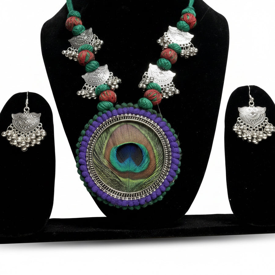 Handmade Peacock Feather Jewellery Set