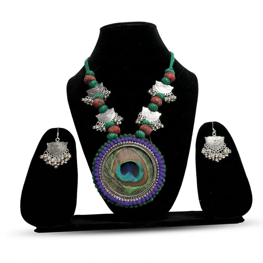 Handmade Peacock Feather Jewellery Set