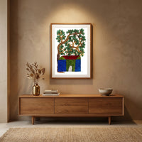 House and Tree – Gond Paper Painting