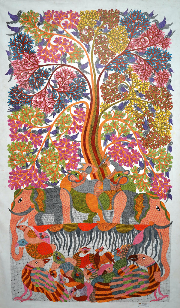 Tree and Animals – Gond Paper Painting