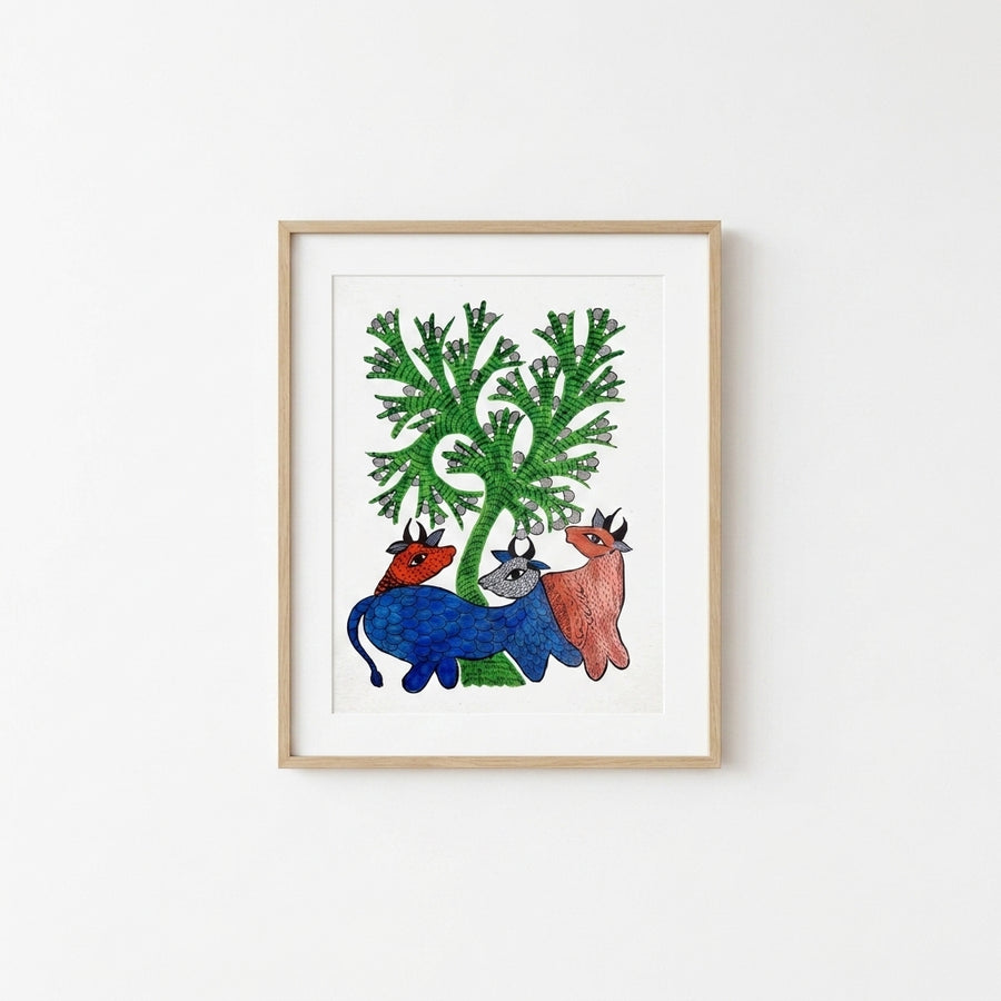 Animals and the Forest – Gond Paper Painting