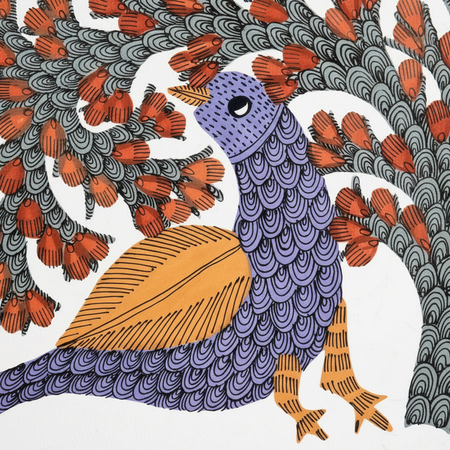 The Bird and Flowering Tree – Gond Paper Painting