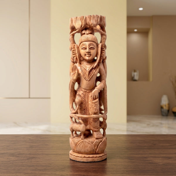 Lord Shiva Beneath the Sacred Tree – Wooden Sculpture