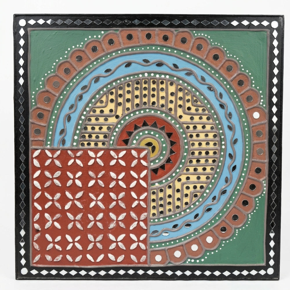 Square Geometric Lippan Mirror Wall Art