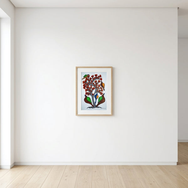 Flowering Tree & Birds – Gond Paper Painting