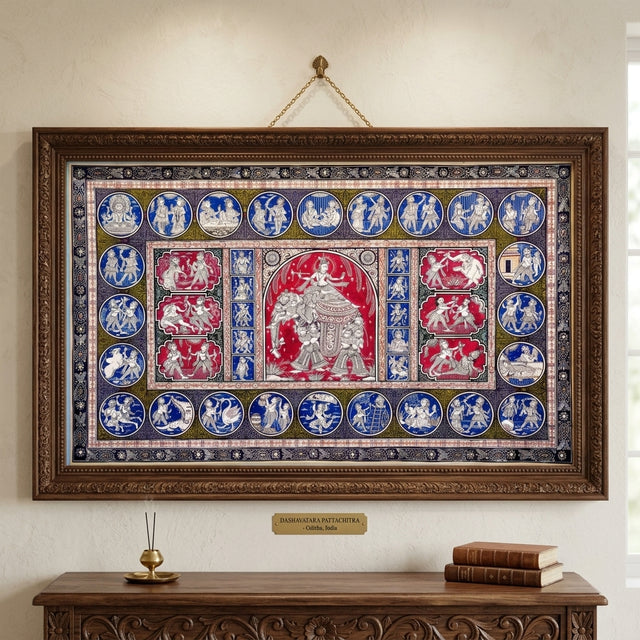 Kandara Hathi and Krishna Leela – Pattachitra Painting