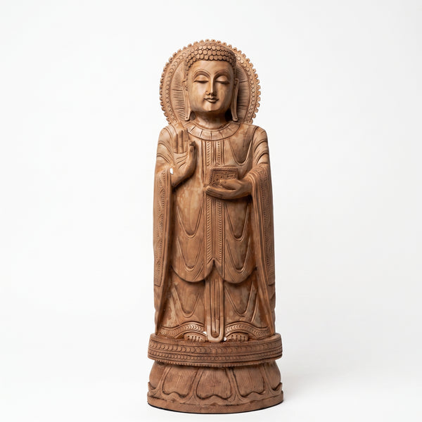 Standing Buddha - Kadam Wood Hand Carved Sculpture