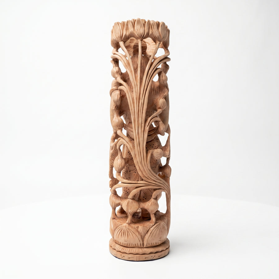 Lord Shiva Beneath the Sacred Tree – Wooden Sculpture