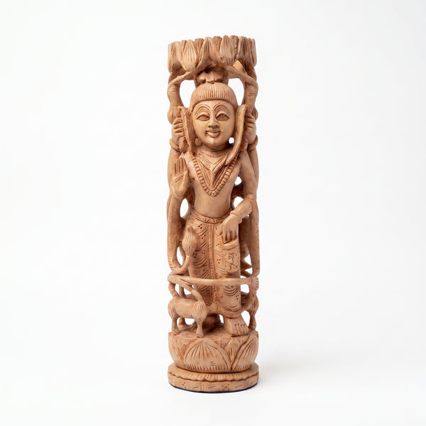 Lord Shiva Beneath the Sacred Tree – Wooden Sculpture