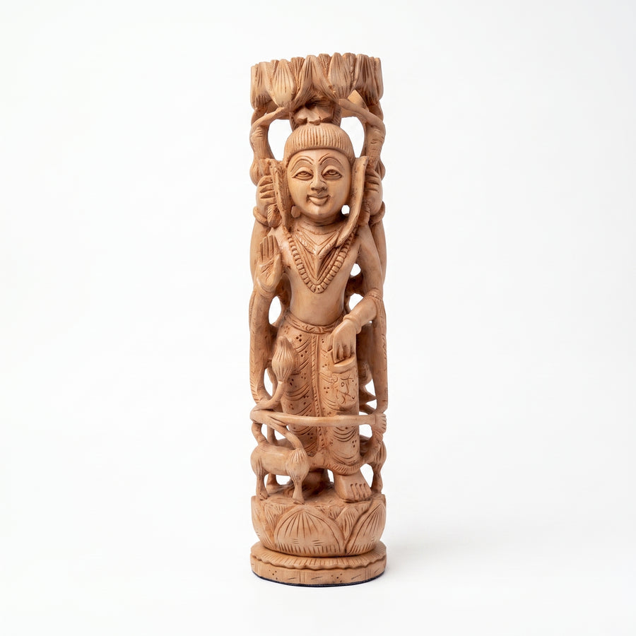 Lord Shiva Beneath the Sacred Tree – Wooden Sculpture
