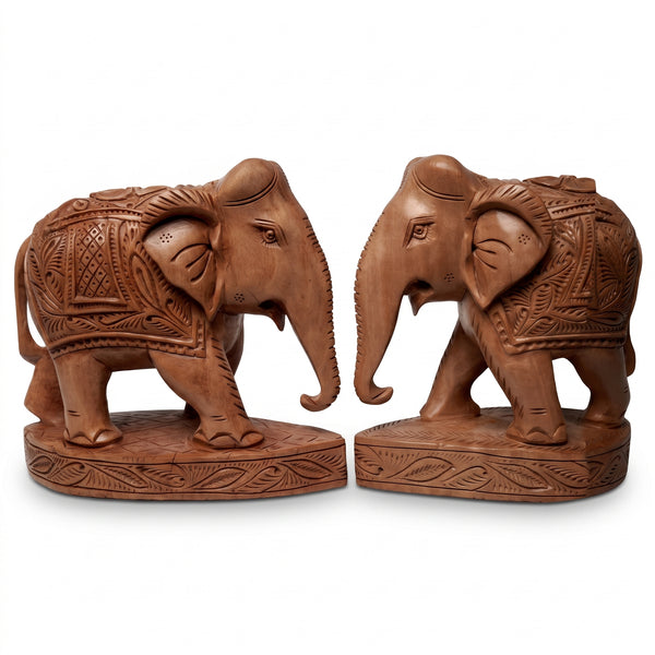 Royal Carved Elephant (Set of 2) – Wooden Sculpture