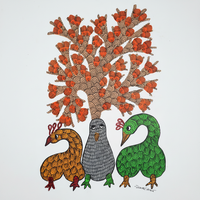 Tree, Bird and Peacocks – Gond Paper Painting