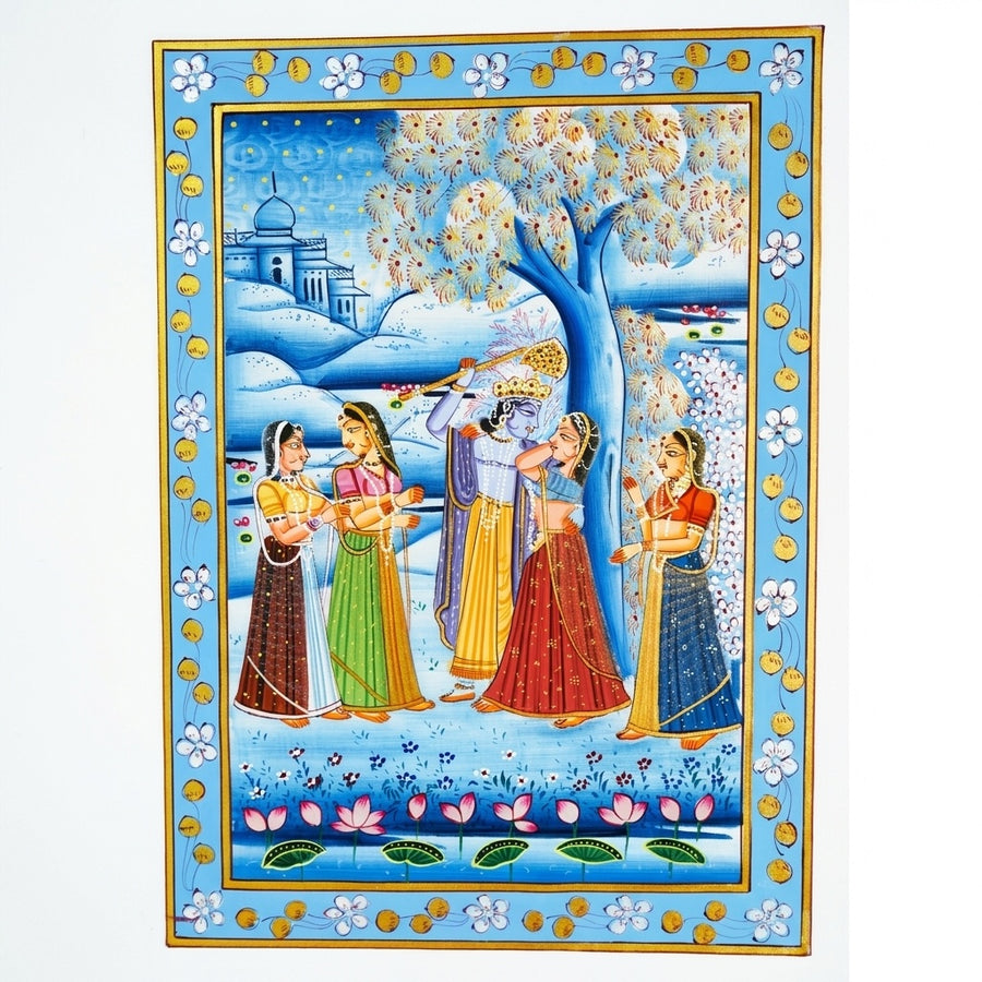 Krishna Beneath the Blossoming Tree – Rajasthani Miniature Painting