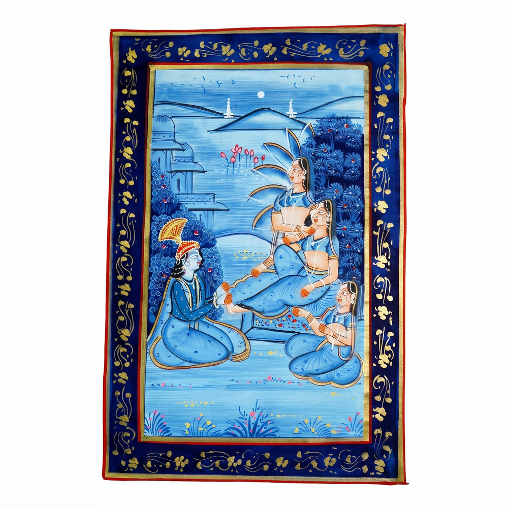 Midnight Devotion by the Yamuna – Rajasthani Miniature Painting