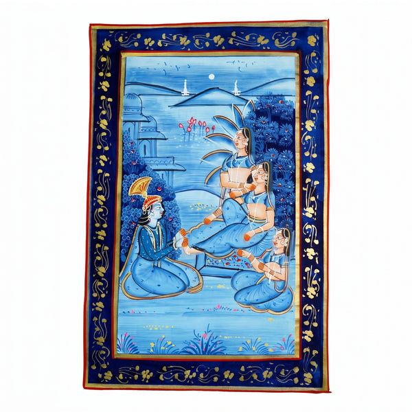 Midnight Devotion by the Yamuna – Rajasthani Miniature Painting